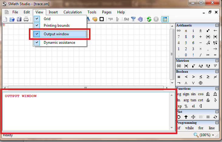 enable/disble Output window